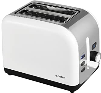 Cofan Tostador para 2 rebanadas | Color blanco y acero inoxidable | Incluye Pantalla Digital