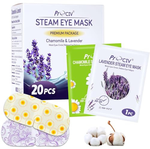 ProCIV 20 Pcs Wärmende Augenmaske Dampf-Augenmaske für Augenermüdung Augenringe Schlafmaske Entspannung für die Augen und den Kärper(10Pcs Lavendel +10Pcs Kamille)