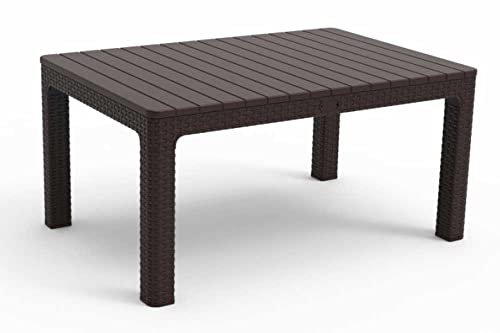 Violet Mesa Auxiliar Plástico, Imitación Ratán, 90x60x44 cm, Mesa de Café, Mesa Exterior Marrón Oscuro Casi Negro