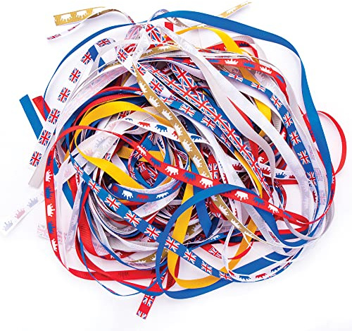 Baker Ross CN141 Red White and Blue Ribbon Value Pack for VJ Day 80th Anniversary - Pack of 15, British Themed Arts and Crafts Supplies