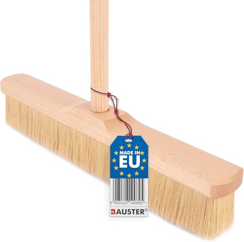 BAUSTER® Robuster Hausbesen 350mm mit Stiel 120cm aus Naturborsten Industriebesen Stubenbesen Hallenbesen Gartenbesen Handbesen für Straßen und Gehwege Zimmerbesen Außenbesen