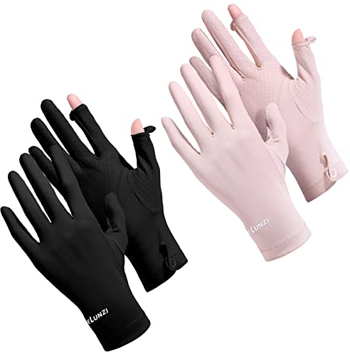 Loopeer 2 Packs Women Sun Protection Driving UV Gloves Full Finger Touchscreen Non Slip Breathable Summer Outdoor Gloves(Buckle,Black, Pink)