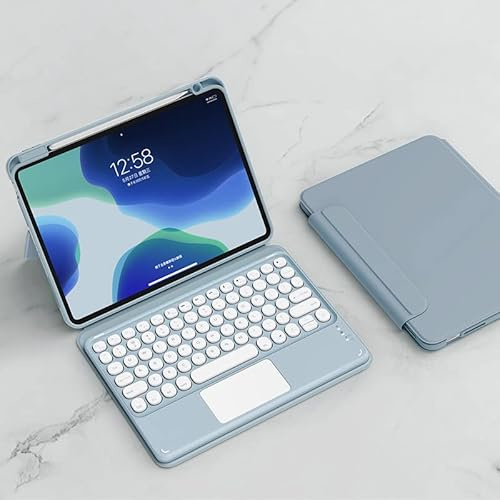 QYiiD Funda con teclado para iPad Pro de 12.9 pulgadas 2022-6ª/2021-5ª/2020-4ª/2018-3ª, cubierta magnética desmontable, soporte vertical y teclado de teclado redondo de color magnético, azul