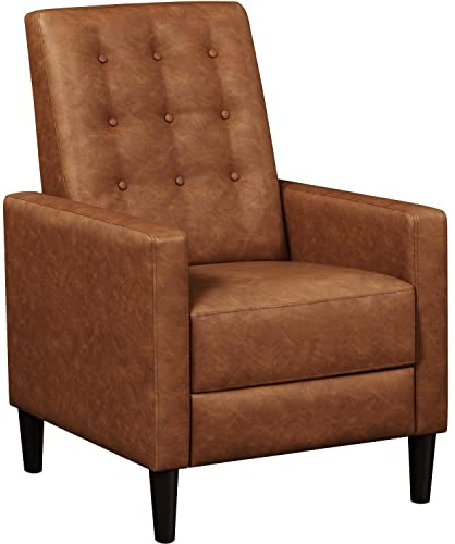 Yaheetech Faux Leather Recliner Chair Tufted Upholstered Single Sofa Brown