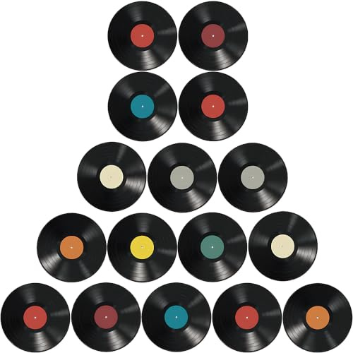 FOMIYES Lot de 16 disques vinyles vierges rétro - Autocollants muraux rétro esthétiques - Faux disques vinyles des années 1950 - Décorations de fête rock and roll