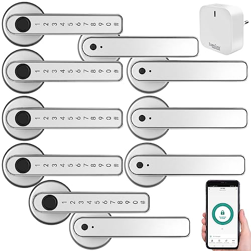 VisorTech Türklinken: 5er-Set Sicherheits-Türbeschlag mit Fingerabdruck-Scanner,WLAN-Gateway (Tür Beschläge, Elektro Türgriff, Smart Lock)