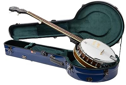 Crossrock Fiberglas-Banjokoffer – passend für Mastertone & 5-Saiter-Stile, mit Innenfach, Rucksackgurten, Hygrometer, TSA-Schloss – Marineblau (CRF2023MBJNVBL)