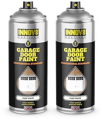 INNOV8 COATINGS GARAGE DOOR SPRAY PAINT - Exterior & Interior Door - Multi Surface - Metal, Wood & uPVC - No Primer or Top Coat - 1 x 400 ml - Professional Standard Fast Dry Satin Finish - PURE WHITE