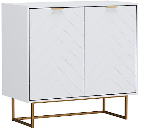 UEV Byrå med 2 dörrar, skänk med fötter och justerbara hyllor, köksskåp, sideboard, universalskåp för vardagsrum, matsal, hall och sovrum, 80 x 40 x 77,5 cm, vit