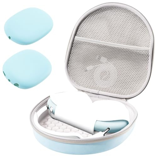 ProCase Custodia per AirPods Max Carrying Case, Custodia Rigida con Un Paio di Cover in Silicone per Padiglioni Auricolari, Custodia da Viaggio Pouch Bag per Nuovo AirPods e Altri Accessori -Azzurro