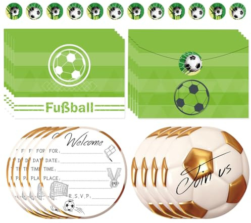 NTEVXZ 12 Fútbol Tarjetas de Invitación, Invitaciones Cumpleaños con Sobres Pegatinas, Invitaciones para Fiestas, Tarjetas Invitación de Cumpleaños para Niños y Niñas