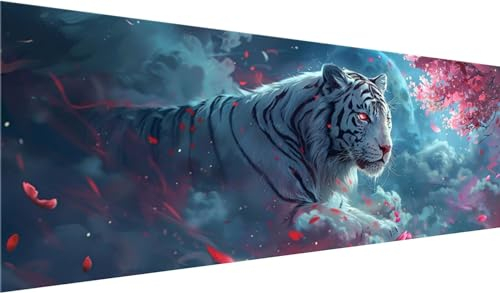 Diamond Painting XXL 250x100 cm, DIY Weißer Tiger Diamant Painting Bilder, 5D Blume Diamond Painting Set, Diamant Kristall Strass Kreuzstich Painting, Diamond Painting Erwachsene, Wand Deko Wohnzimmer