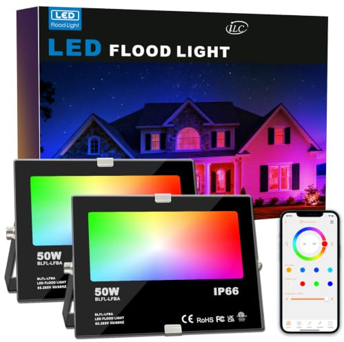 HEKEE Foco LED RGB de Colores 50W Inteligente Controlado por la Aplicación de Teléfono Foco Proyector Exteriores, IP66 Impermeable