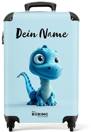 NoBoringSuitcases© Kinderkoffer, Reisekoffer Personalisiert, Kinderkoffer | 55x40x20 cm - Jungen, Koffer Kinder, Kinder Reisekoffer, Kabinenkoffer, Trolley, Handgepäck Koffer (Dino - Aqua-Blau)