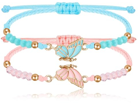 Nayyana Lot de 2 Bracelets BFF Papillon Assortis - Bracelet d'Amitié à Breloques Fait Main, Réglable pour Meilleurs Amis - Cadeaux de Bijoux pour Adolescents