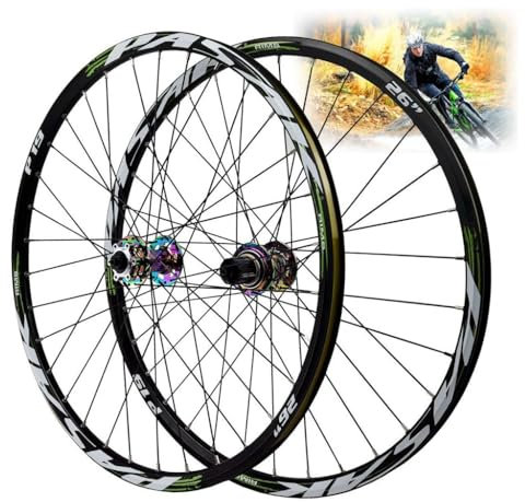 LPYDWZ MTB Fahrrad Laufradsatz 26 Zoll, 27,5 Zoll, 29 Zoll Rennfelge Aluminiumlegierung, Scheibenbremse 32H Vorder Und Hinterräder Radfahren QR for 7/8/9/10/11 Geschwindigkeit 2180 G(Green,24 inch)