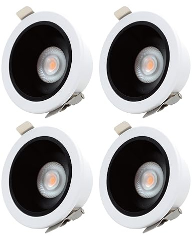 EACLL Pack 4 Downlight LED Techo Empotrable Planos Redondo, 7W Blanco Cálido 3000K, 26MM evita Deslumbramientos, IP44 Corte 75mm, AC 230V, No Regulables, 24° Foco Para Iluminación de acento