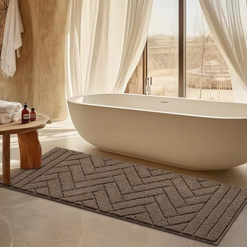 Biscpro Badteppich Badezimmerteppich Badematte rutschfeste 60x150cm,Weich Wasserabsorbierend Waschbar Badvorleger für Dusche,Badematte,Flure,Schlafzimmer Mat