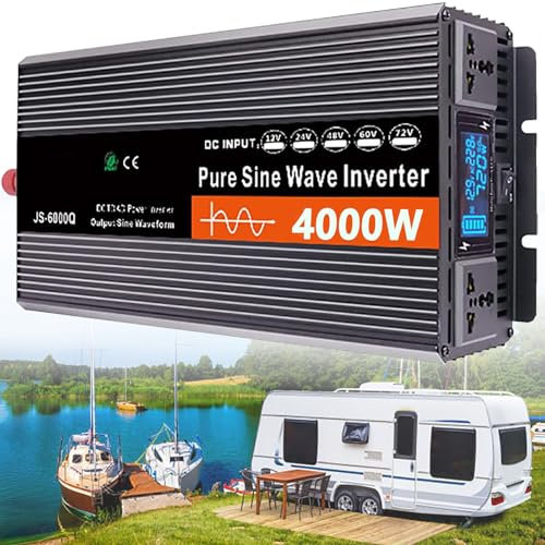 Dfdieratve Inverter di Potenza da 4000 W, Convertitore di Potenza per Auto da 12/24/48/60 V a 110 V/220 V, Adattatore Sinusoidale Modificato Portatile per Campeggio, Viaggi su Strada,60V