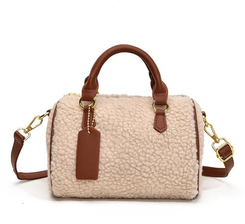 CORIOS Lammull handväska för kvinnor mjuk plysch axelväska fluffig tygväska crossbody väska lurvig topphandtag väska damer messengerväska söt luddig skolväska boston-väska för shopping arbete resor