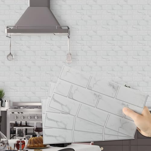 Hode Credence Adhesive pour Cuisine Carrelage Adhesif Mural | 15x30cm Blanc 12 Pièces Cuisine Salle de Bain, Stickers Carrelage Muraux Carreaux Adhesif Autocollant Decoratif