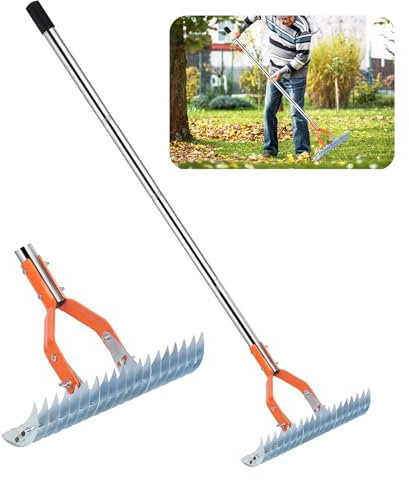 Rastrello Per Paglia, Rastrello Per Prato a 4 Sezioni da 1,6 m, Efficiente Rastrello da Giardino in Acciaio Con Manico Per la Pulizia Dell'erba Morta e la Riparazione del Giardino