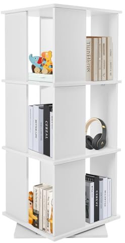Sindipanda 97cm Drehbares Bücherregal 3 Etagen 360° drehbares Bücherregal Freistehend Display Bücherregal Büchern/Zeitschriften Rechteckig Bücherregal für Wohnzimmer Balkon Kinderzimmer (weiß)