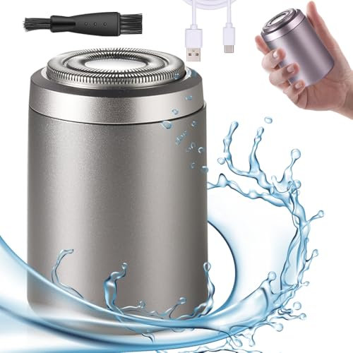 Rasierer Herren Elektrisch, 2025 Neu IPX7 Wasserdichter Mini Shaver, Elektrorasierer Herren 2 in 1 Wasserdicht Kabellos Rotationsrasierer für Gesicht Nass und Trockenrasierer (A-Silbrig)