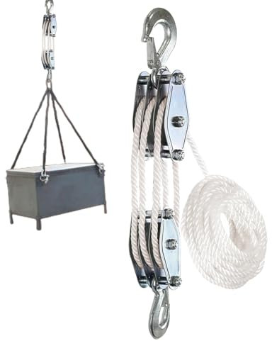 Block and Tackle Pulley, Heavy Duty Pulley System, 2200lbs Breaking Strength Pulley, Rope Pulley Hoist, Lifting Power Pulley, Animal Husbandry Pulley System, 6:1 Lifting Pulley, Garage Pulley