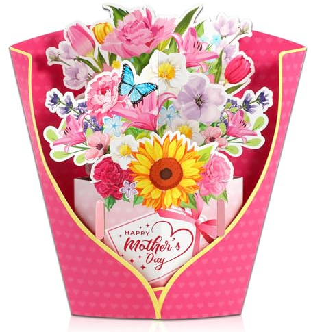 HOWAF 3D Pop Up Karte Muttertag, 3D Muttertagskarte mit Blumen Blumenstrauß für beste Mutter der Welt, Karte zum Muttertag, Muttertagsgeschenke für Mama, Geschenke für Mama Mutter, B