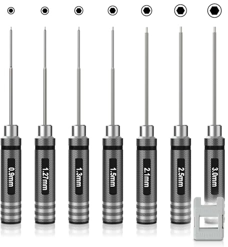 7 Stück RC Sechskant-Schraubendreher Set mit Magnetblock, 7 Teilig Hand Innensechskant Schraubenzieher Set 0,9mm, 1,27mm, 1,3mm, 1,5mm, 2mm, 2,5mm, 3,0mm, Hobbywerkzeug für Modellbau Autos, Booten
