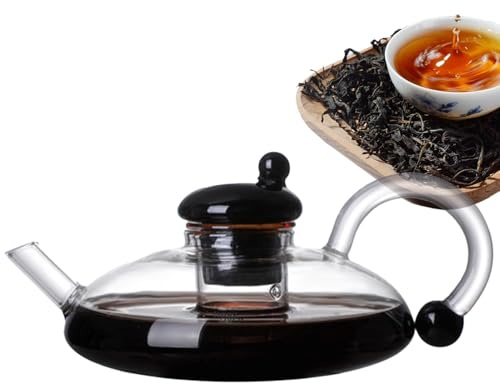Glass Teapots with Infuser Electric, 600ml Tea Pot with Strainer for Loose Leaf Tea, Clear Tea Kettle with Removable Infuser, Clear Tea Kettle stovetops Safe, Blooming and Loose Leaf Tea Maker