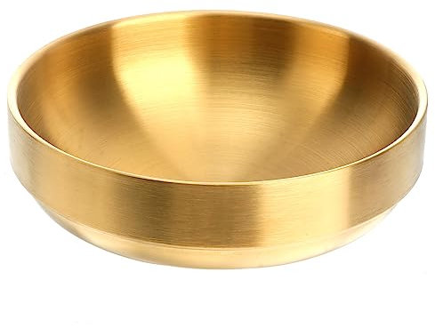 FUNOMOCYA Tazón De Acero Inoxidable 304 Doble Pared 19 Cm Dorado, Cuenco Grueso Para Sopa y Fideos Instantáneos, Utensilios De Cocina Para Uso Doméstico y Restauración