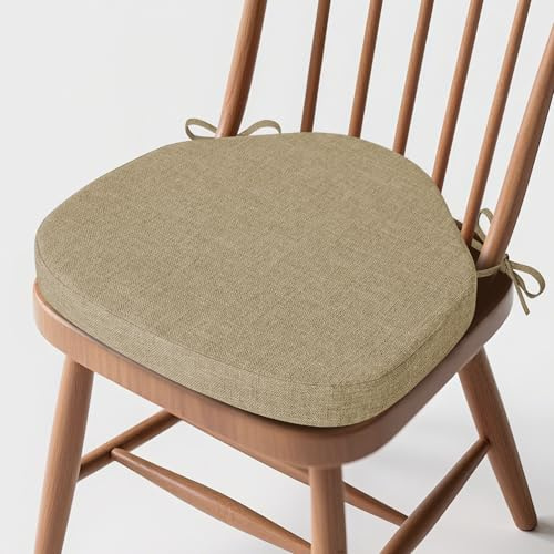 MineCozy Windsor Chair Cushions for Dining Chairs 1 Pack Non Slip Kitchen Seat Cushion with Ties and Washable Covers Indoor Comfortable Seat Pad with Thick Foam 16.5 x 15.5 x 2 Beige