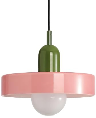 HJXDtech Pendelleuchte Esstisch, E27 Hängelampe aus Glas in Rosa ⌀25cm, Pendellampe für Küchen Esszimmer Wohnzimmer & Schlafzimmer, Hängende Deckenlampe, Mid-Century Modern Stil