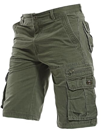 Sportshorts herr cargobyxor elastisk midja sommar shorts andas lätta smala passform korta byxor arbete enfärgade bermudashorts flera fickor klassisk vandring shorts med sidofickor, Grön, S
