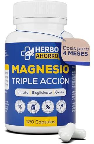 Magnesio Complex - Citrato, Bisglicinato y Óxido de Magnesio Triple - Alta Absorción - Reduce Cansancio y Fatiga, Alivia Dolor Articulaciones y Músculos – Favorece la Síntesis de Colágeno 120 cápsulas