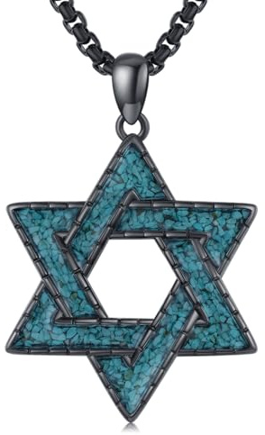 TwoAnts Collar de estrella de David de plata de ley 925 con colgante de estrella judía con turquesa, joyería religiosa Judaica, regalos para hombres y mujeres