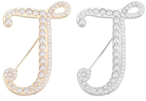 PATIKIL Buchstaben Anstecknadeln 2 Stück Perlen Initial Alphabet J Anstecknadel Silberfarben Goldfarben