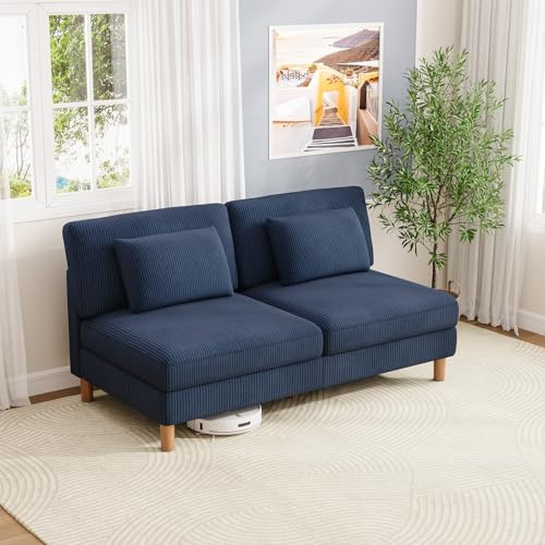 Vesgantti Cord 3 Sitzer Sofa ohne Armlehne, 166cm Modernes Dreiersofa mit Kissen, Kombination Sofa perfekt für Wohnzimmer, Schlafzimmer, Büro, werkzeuglose Montage, 166 * 88 * 84cm