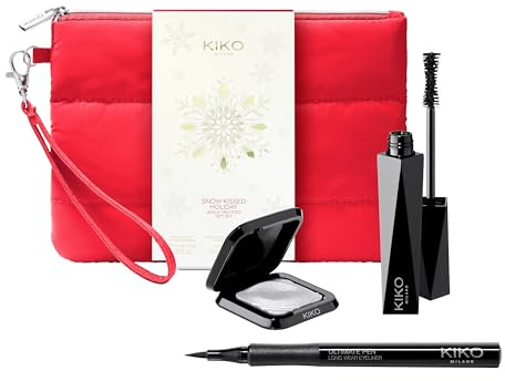 KIKO Milano Snow-Kissed Holiday Jingle Trio Eyes Gift Set, Eyes Gift Set: Volumising Mascara, Eyeliner Pen And Metallic Eyeshadow