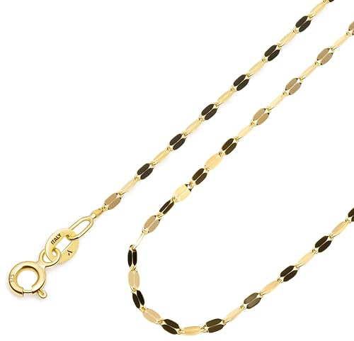 Amberta Collier Chaîne pour Femme en Véritable Or Jaune 9 14 Carats | Collier en Or Massif – Maille Miroir, Torsadée ou Popcorn – Longueur 40/45/50 cm: Chaîne Maille Miroir en Or 9 Carats 40 cm