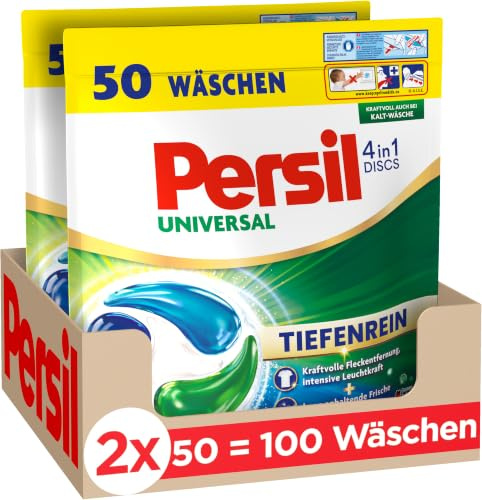 Persil 4in1 Universal DISCs (100WL) Waschmittel-Caps Stress-Frei-Paket | Waschmittel mit Tiefenreinfrische für reine Wäsche & hygienische Frische für die Maschine, ab 20°C, Waschmaschinen Tabs