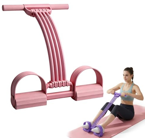 Widerstandsbänder mit Griff, 3-in-1 Multifunktions Expander 、Fitnessbänder Fußzugband 8 Röhren Resistance Bands,Beintrainer Po Trainer NBR-Tuben, für Yoga Pilates (Rosa)
