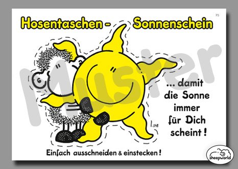 Sheepworld - 50512 - Postkarte, Nr. 75, Schaf, Hosentaschen - Sonnenschein ...damit die Sonne immer für Dich scheint!