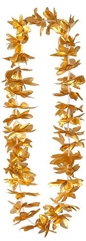 Boland 52288 - Hawaiikette Kahoku Gold, 1 Stück, Einheitsgröße, Halskette, glänzende Blüten, Sommer, Strand, Blüten, Blumen, Meer, Urlaub, Accessoire, Verkleidung, Kostüm, Karneval, Mottoparty