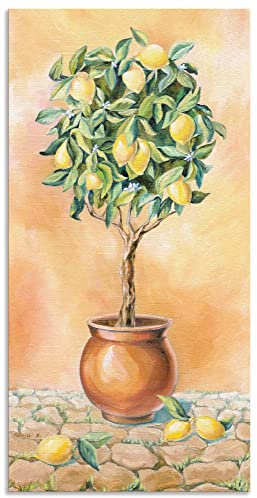 ARTland Wanddeko Wandbild Alu Verbundplatte für Innen & Outdoor Bild Botanik Pflanzen Topfpflanze Malerei Creme Zitronenbaum I A7SX