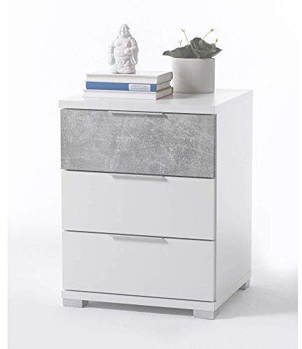 Stella Trading Universal Nachttisch in Weiß Betonoptik - Moderner Nachtschrank mit drei Schubladen für Ihr Boxspringbett - 46 x 61 x 42 cm (B/H/T)