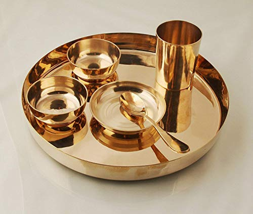 Modfash Ayurveda Pure Kansa Bronze Dinner Thali Set, Gold