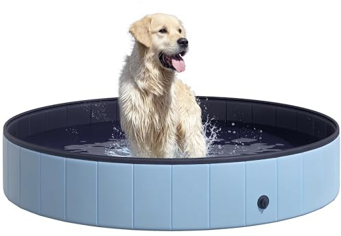 PawHut Pool für Hunde, PVC, faltbar, rutschfest, leicht zu reinigen, Durchmesser 160 cm, Höhe 30 cm, Blau